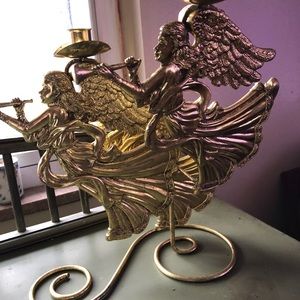 Gold angel candle holder